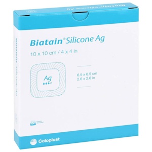 Biatain Silicone Ag Schaumverband 10 x 10 cm 5 St Verband Produktbild