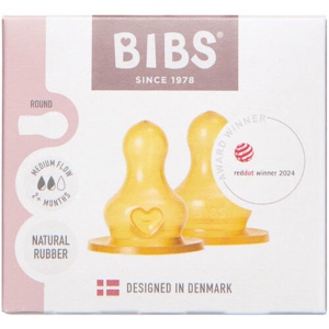 BIBS Baby Bottle Nipple 2-pak Naturgummi Medium Flow produktbillede