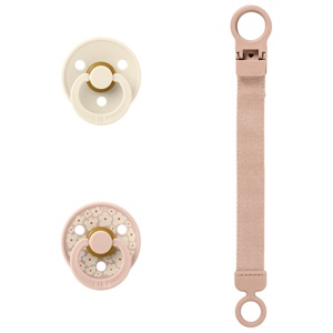 BIBS Colour Pacifier & Loop Clip Gift Set Latex Size 1, Blush produkt bild