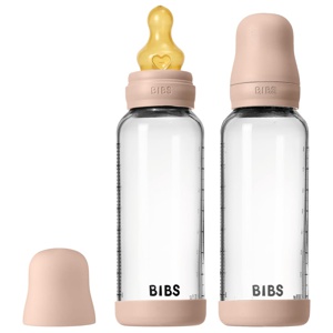 BIBS Glass Baby Bottle Round Latex Medium Flow Blush 240 ml 2-pack produkt bild