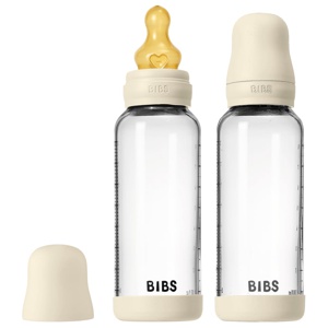 BIBS Glass Baby Bottle Round Latex Medium Flow Ivory 240 ml 2 st produkt bild