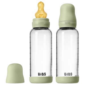 BIBS Glass Baby Bottle Round Latex Medium Flow Sage 240 ml 2 st produkt bild