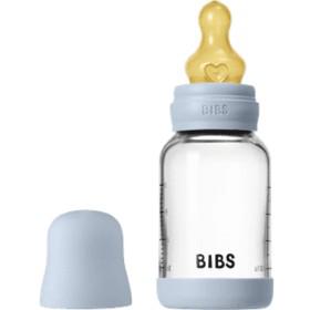 BIBS Glass Baby Bottle Round Latex Slow Flow Baby Blue 120 ml produkt bild