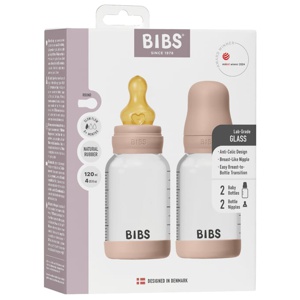 BIBS Glass Baby Bottle Round Latex Slow Flow Blush 120 ml 2-pack produkt bild