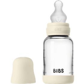 BIBS Glass Baby Bottle Round Silicone 120 ml Slow Flow Ivory produkt bild