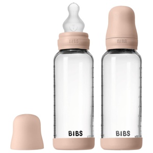 BIBS Glass Baby Bottle Round Silicone Medium Flow Blush 240 ml 2 st produkt bild