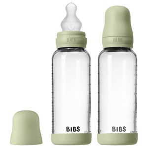 BIBS Glass Baby Bottle Round Silicone Medium Flow Sage 240 ml 2 st produkt bild