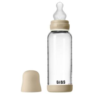 BIBS Glass Baby Bottle Round Silicone Medium Flow Vanilla Glow 1x produkt bild