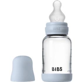 BIBS Glass Baby Bottle Round Silicone Slow Flow Baby Blue 120 ml produkt bild