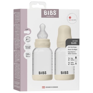 BIBS Glass Baby Bottle Round Silicone Slow Flow Ivory 120 ml 2 st produkt bild