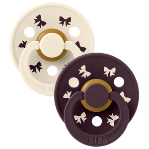 BIBS Pacifier Colour Holiday Bow 2-pack Latex Size 2, Ivory/Plum produkt bild