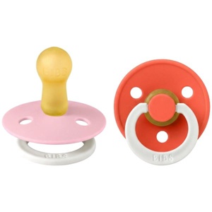 BIBS Pacifier Colour Latex Baby Pink Glow/Tango GLOW Size 2 2pcs produktbillede