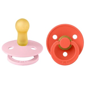 BIBS Pacifier Colour Latex Baby Pink/Tango Size 2 2pcs produktbillede