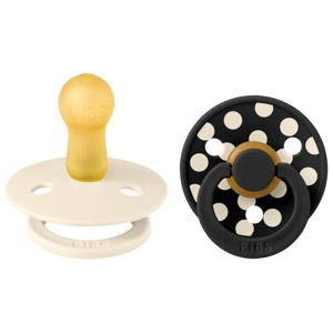 BIBS Pacifier Studio Colour Polka Latex Ivory Black Size 2 2pcs produktbillede