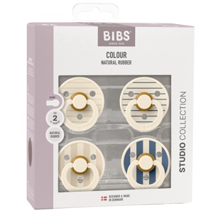 BIBS Pacifier Studio Colour 4 pack Latex Size 2 Pin Ivory Vanilla Mix/Pin Ivory Steel Blue Mix produktbillede