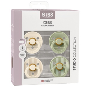BIBS Pacifier Studio Colour 4 pack Latex Size 2 Pin Ivory Vanilla Mix/Pin Sage Mix produktbillede