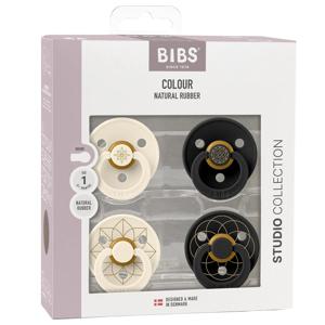 BIBS Pacifier Studio Colour Noor & Layl Latex Size 1 Ivory Gold Black Gold 4-pack produkt bild