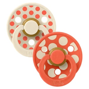 BIBS Pacifier Studio Colour Polka Mix Latex Ivory/Tango Size 2 2p produktbillede
