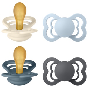 BIBS Pacifier Supreme 4 PACK Latex Size 2 Ivory/Baby Blue/Petrol/Iron produktbillede
