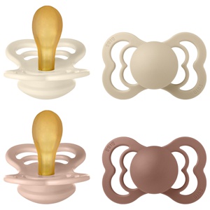 BIBS Pacifier Supreme 4 PACK Latex Size 2 Ivory/Vanilla/Blush/Woodchuck produktbillede