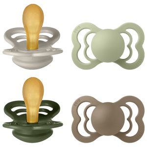 BIBS Pacifier Supreme 4 PACK Latex Size 2 Sand/Sage/Huntergreen/Dark Oak produktbillede