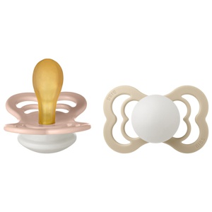 BIBS Pacifier Supreme 2 PACK Latex Size 2 Blush GLOW/Vanilla GLOW Nappar 2 st produkt bild