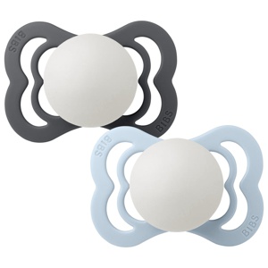 BIBS Pacifier Supreme Silicone Size 1 Iron Glow/Baby Blue Glow 2 st produkt bild
