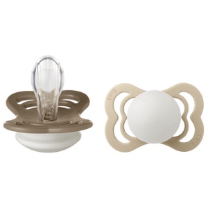 BIBS Pacifier Supreme Silicone Str. 1 Vanilla Glow/Dark Oak Glow - 2 stk. produktbillede