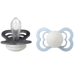 BIBS Pacifier Supreme Silicone Str. 2 Iron Glow/Baby Blue Glow - 2 stk. produktbillede