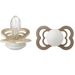 BIBS Pacifier Supreme Silicone Vanilla Glow/Dark Oak Glow Size 2 produktbillede