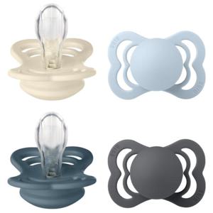 BIBS Supreme Silicone Size 1 Ivory/Baby Blue/Petrol/Iron 4-pack produkt bild