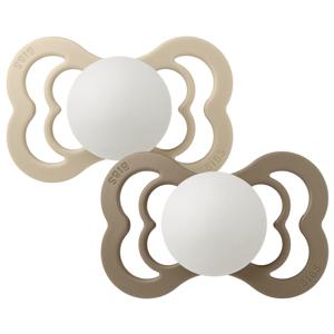 BIBS Supreme Silicone Size 2 Vanilla Glow/Dark Oak Glow 2-pack produkt bild