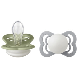 BIBS Supreme Silicone Glow Smokk Str. 1, 0-6 mnd, sage/cloud, 2 stk. produktbilde