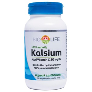 Bio-Life kalsium med vitamin C, D3 & K2 90 kapsler produktbilde