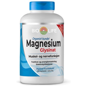 Bio Life Magnesium Glysinat 240 kapsler – Høyt opptak & skånsom for magen produktbilde