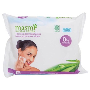 Bio Make-UP Reinigungstücher 100% Baumwolle Masmi, 20 St Tücher Produktbild