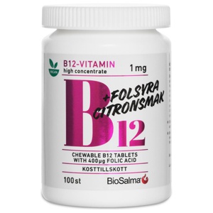 BioSalma B12-vitamin 1mg + Folsyre 100 tabletter produktbillede