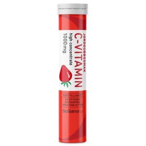 BioSalma C-vitamin 1000 mg Jordbær 20 brusetabletter produktbillede