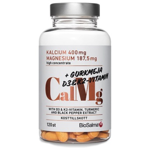 BioSalma Calcium & Magnesium med D3 K2 & Gurkemeje 120 tabletter produktbillede