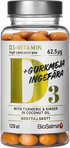 BioSalma D3 62,5 ug + Gurkmeja Ingefära 120 kapslar produkt bild