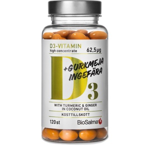 BioSalma D3 625 ug + Gurkemeje Ingefær 120 kapsler produktbillede