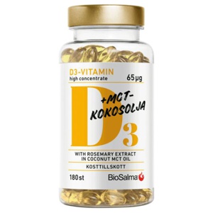 BioSalma D3-vitamin 65μg i MCT-kokosolja 180 kapslar produkt bild