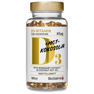 BioSalma D3-vitamin 65 ug MCT-kokosolja 180 kapsler produktbillede