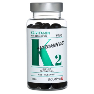 BioSalma K2 90 ug + D3-vitamin 25 ug 100 kapsler produktbillede