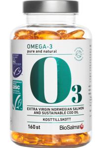 Biosalma Miljömärkt Omega-3 Pure And Natural 160 kapslar produkt bild
