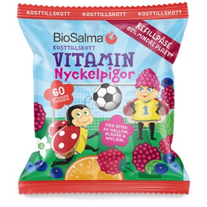 BioSalma Multivitamin Mariehøne Hindbær/Blåbær/Appelsin Refill - 60 Gummies produktbillede
