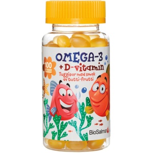 BioSalma Omega-3 + D-vitamin Tutti frutti 100 tyggetabletter produktbillede