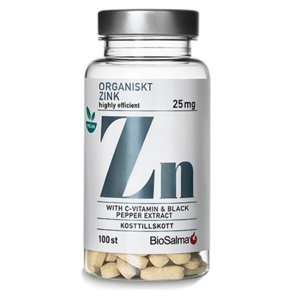 BioSalma Organisk Zink 25mg 100 tabletter produktbillede