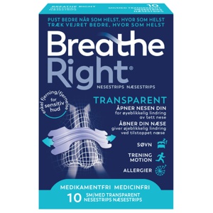 Breathe Right Nesestrips, Transparent, Small/Medium, 10 stk. produktbilde