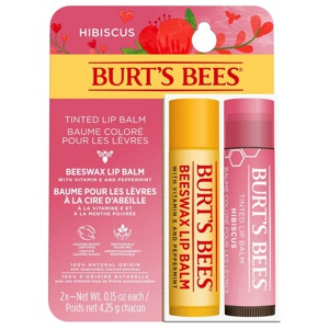 Burt' Bees Lip Duo Tinted Lip Balm Hibiscus + Lip Balm Beeswax Blister produktbilde